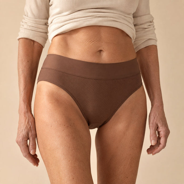 Worn front view, high waistband