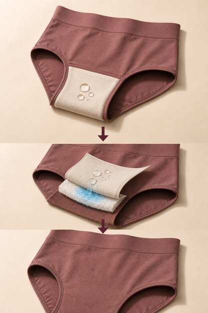 Three-panel illustration of the layered gusset mechanism